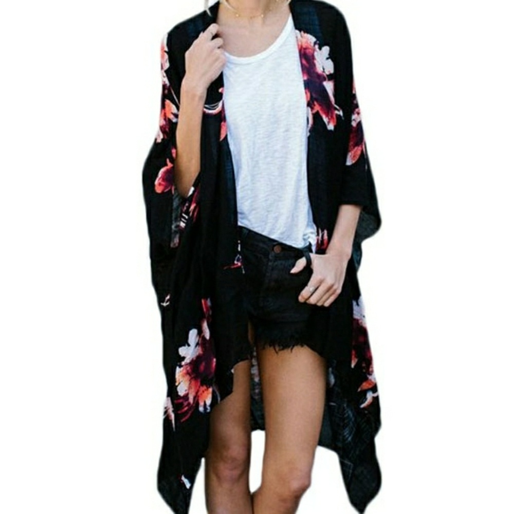 Black floral kimono